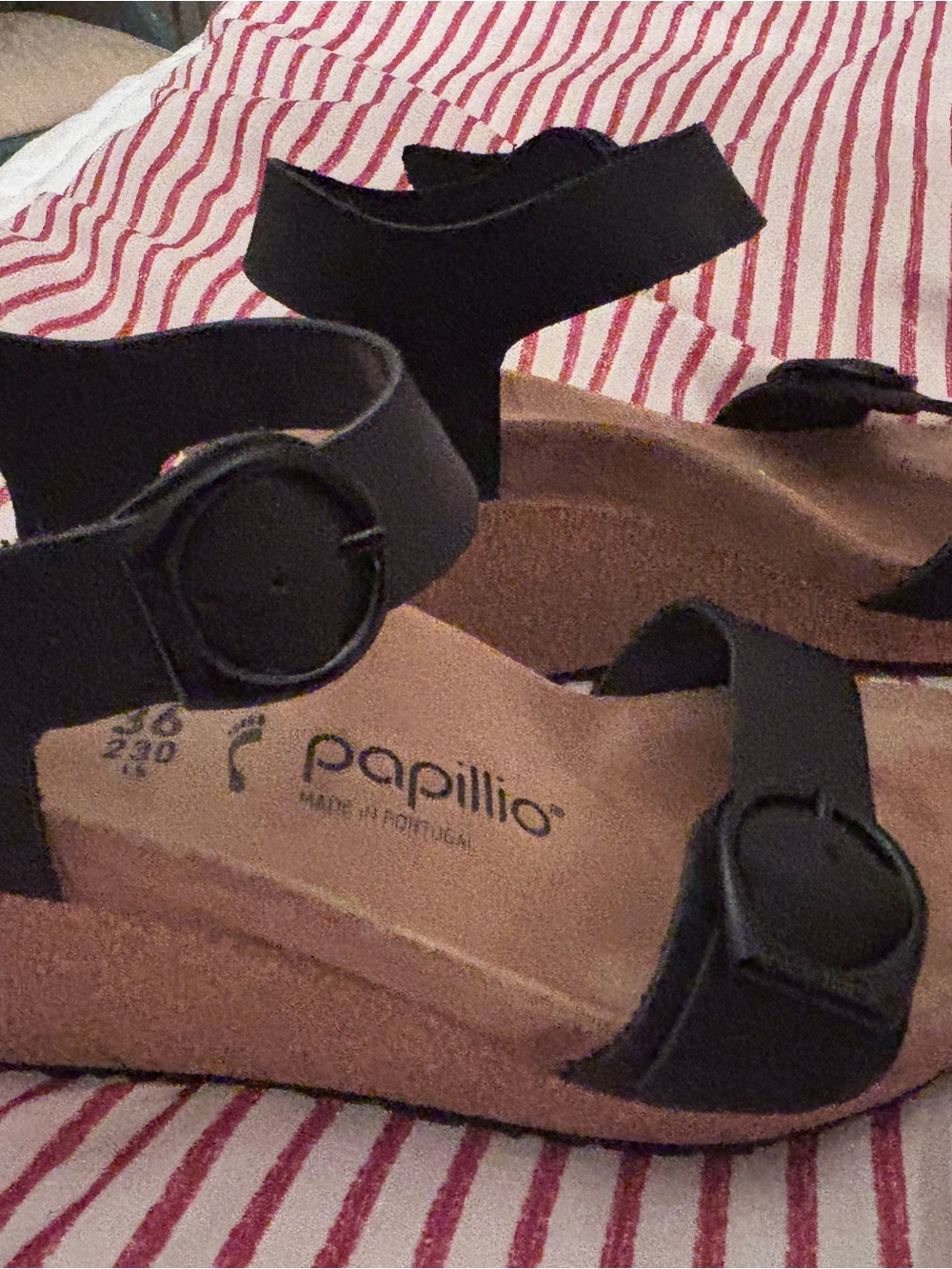 Birkenstock Papillio Black Leather Wedge Sandals